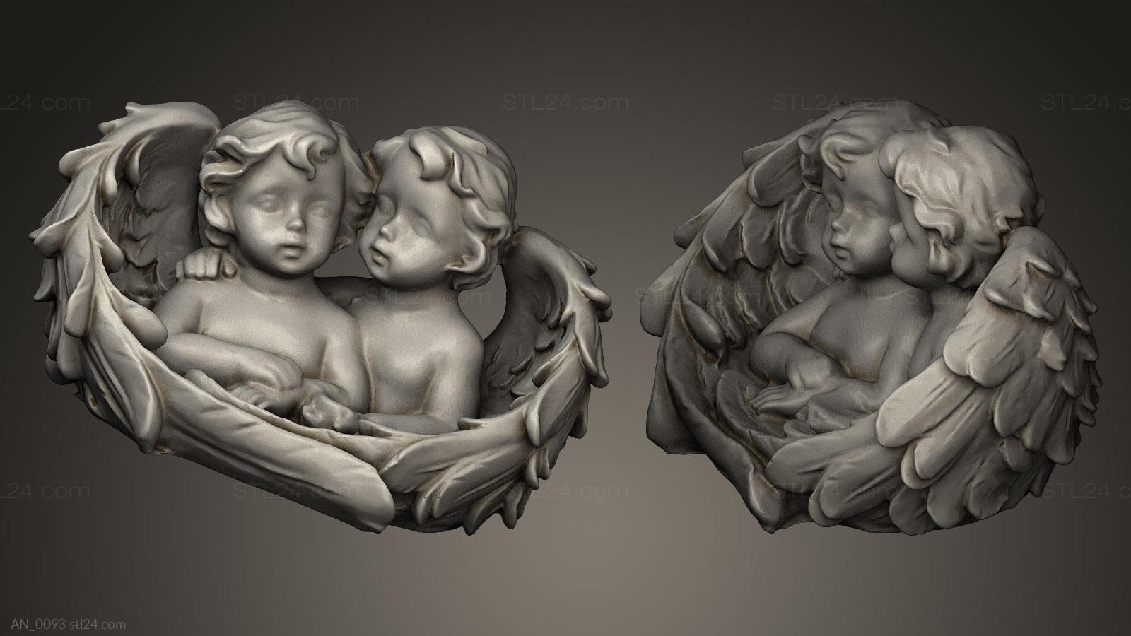 3d модели ангелы (Пара ангелов, AN_0093) 3D модель для ЧПУ станка